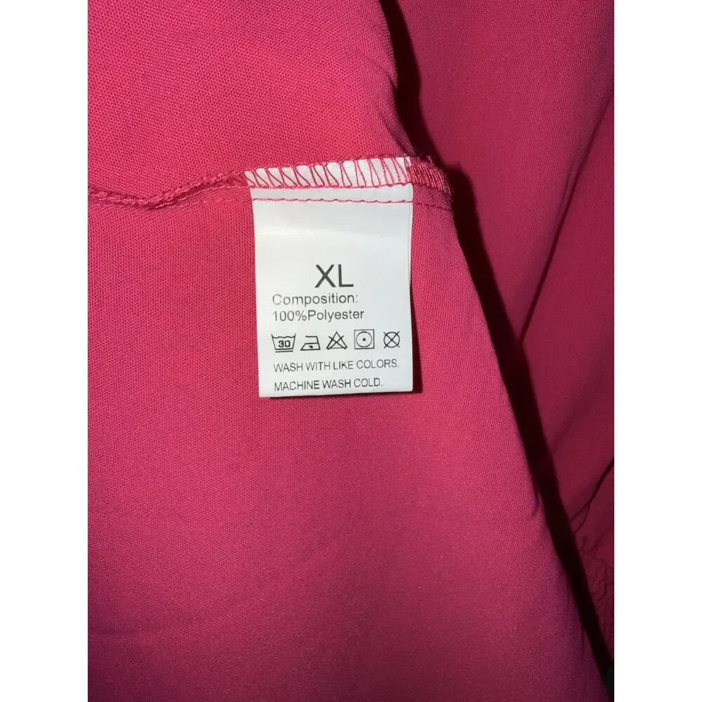 Hot Pink V-Neck Faux Wrap Maxi Dress Smocked Waist XL - Picture 6 of 7